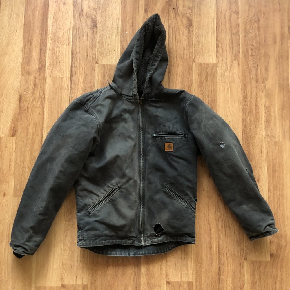 Men's Black Sherpa-Lined Carhartt Jacket, Size Small